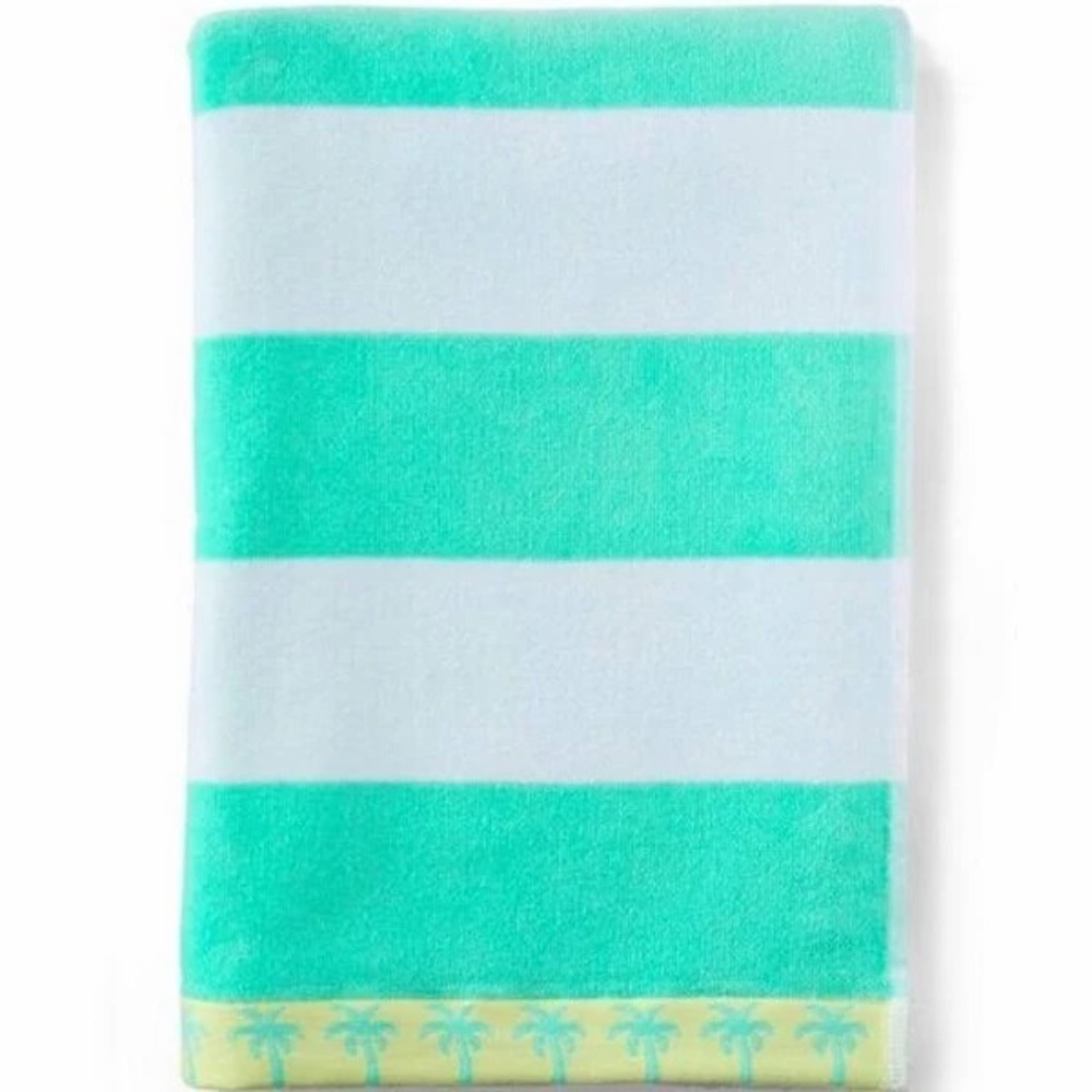 Stoney Clover Lane X Target Striped Beach Towel Yellow White Green Palm Tree NEW